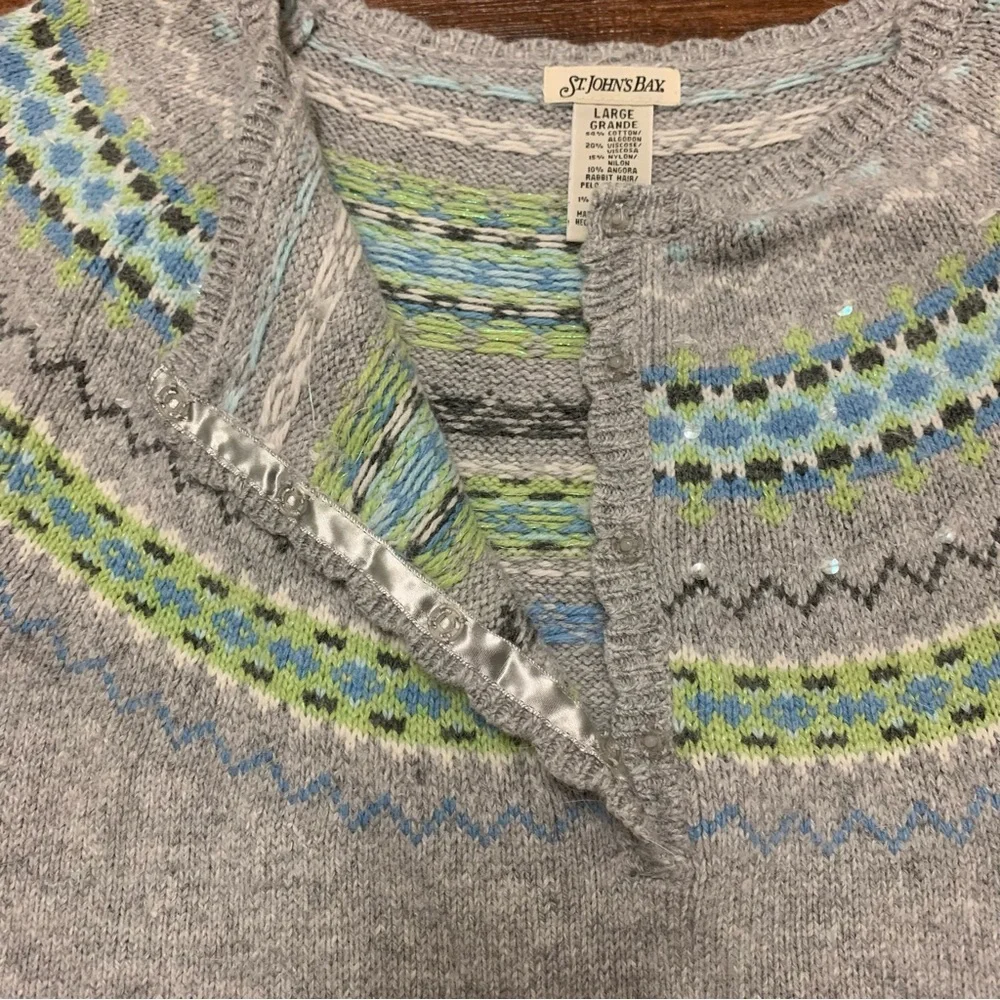 Vintage St. Johns Bay Angora Rabbit Hair Pullover Sweater Gray Women’s Size L
